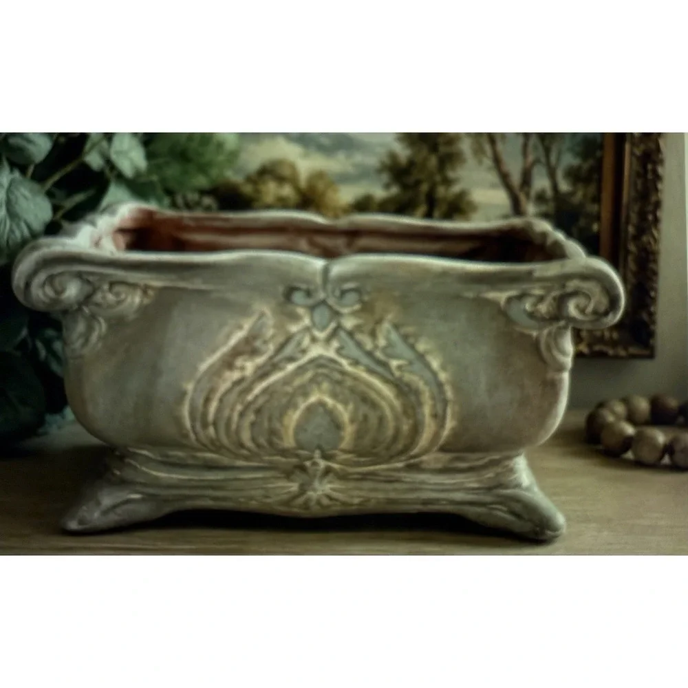 Grey Art Nouveau Style Ceramic Jardiniere Planter Decorative Footed Vase